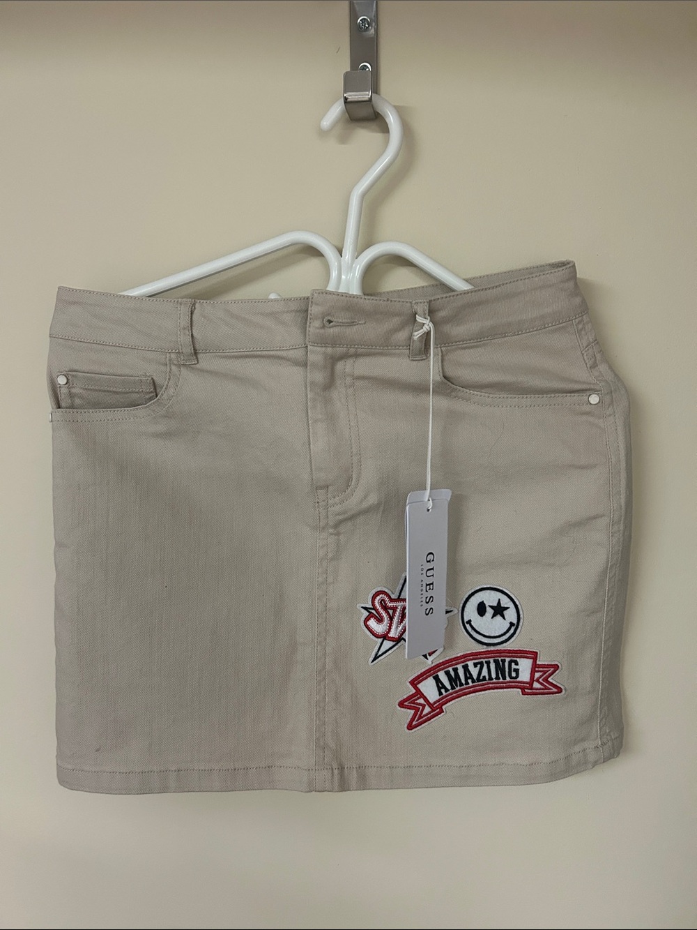 GUESS Beige Patch Detail Mini Skirt